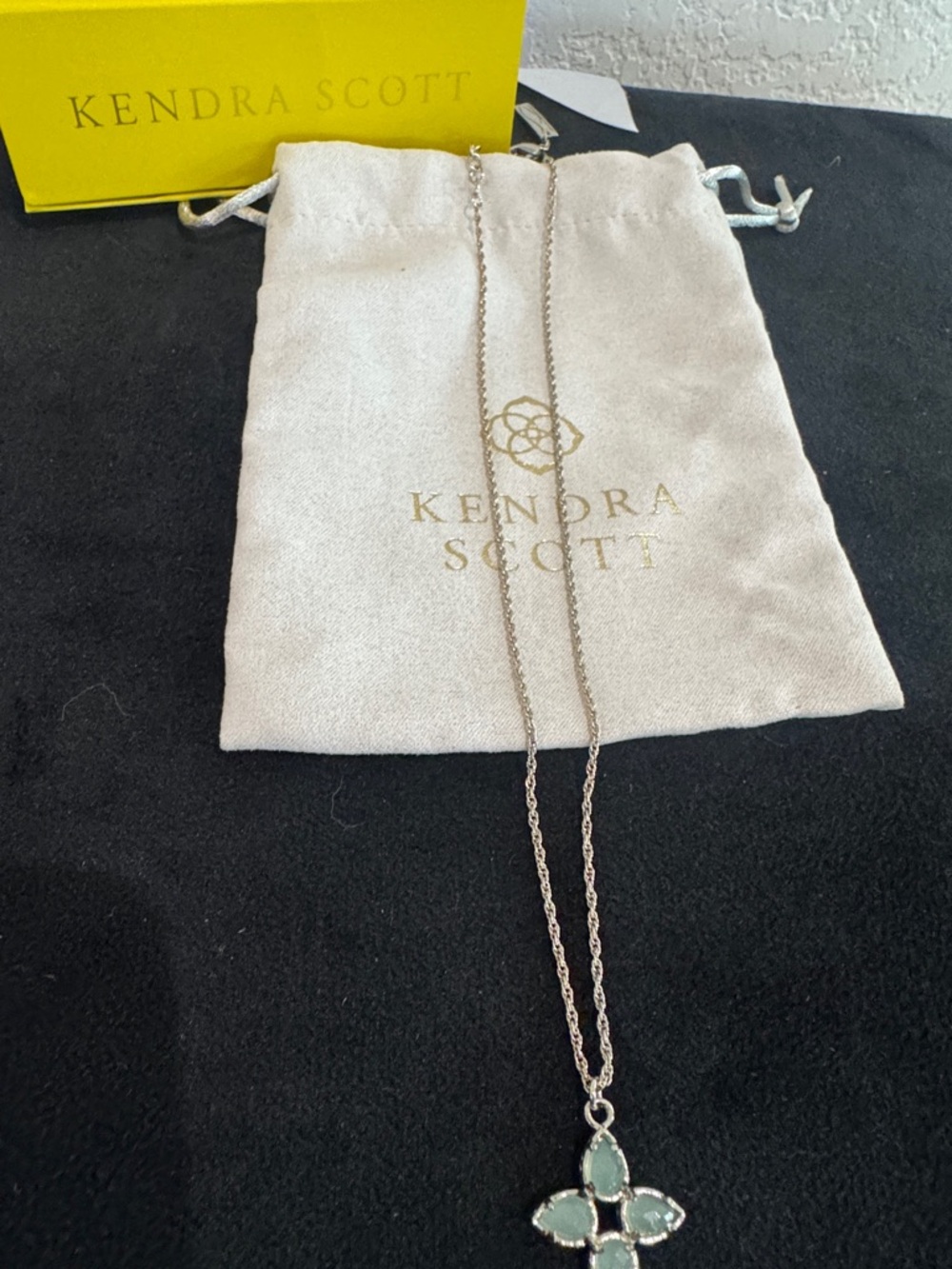 Kendra Scott Silver Necklace with Mint Quatrefoil Pendant Vibrant Spring